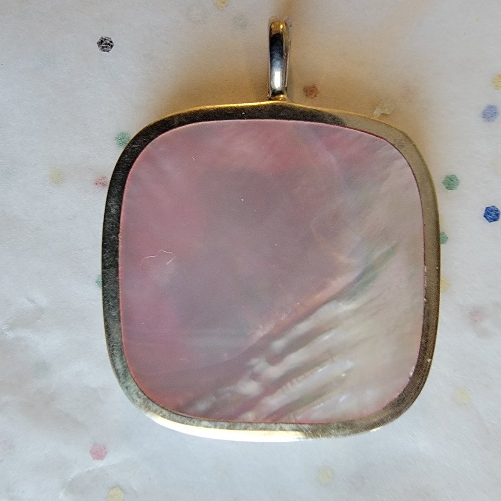 NEW REVERSIBLE PALE PINK MOP SHELL STERLING SILVER PENDANT SOULFLOWER